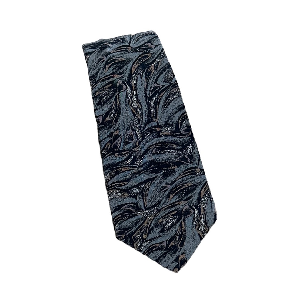 Surrey Sophisticates Men's Gray Brown Abstract 100% Silk Necktie  EUC